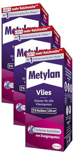 Metylan Vlies, Tapetenkleister für Vliestapeten mit glatter oder strukturierter Rückseite, einfach zu verwendender Tapetenkleister, Kleister mit hoher Ergiebigkeit, 1x180g (Packung mit 3)