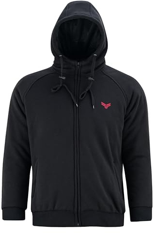 MCW Gear Motorbike Hoodies For Men Armoured Hoodie Hoody Fleece Jacket Zip Up Removable Armour Bikers Fashion Gears (L, Black)