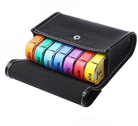 Pilulier Semainier Français 7 Jours | Pilulier Quotidien À 28 Compartiments Avec Sac, Pilulier Portable En Cuir PU Pour Vitamines, Suppléments Et Médicaments