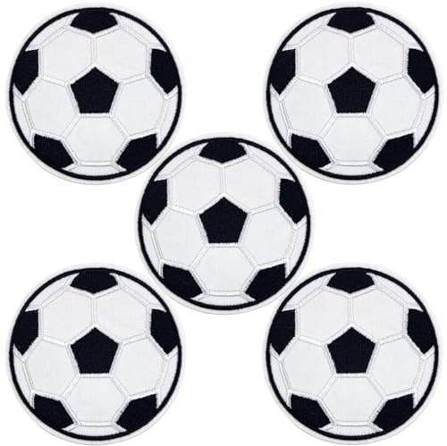 makstore 5 Stück Fußball Patch Kit - 7.5cm Fußball Aufbügler Football Patches für Kleidung Taschen Jacken T-Shirt Jeans