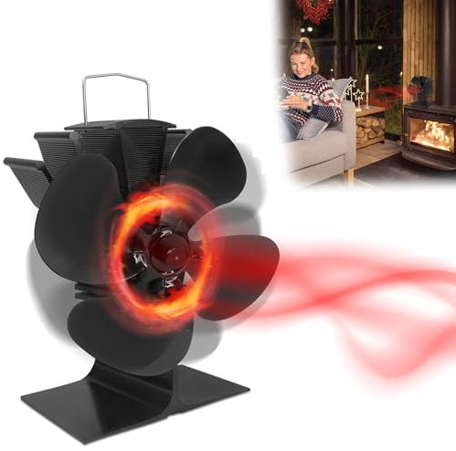 MAYTIIMO Ofenventilator 4 Blättern Kaminventilator ohne Strom Kaminlüfter Leiser Wärmebetriebener Ventilator für Holzofen Kaminofen