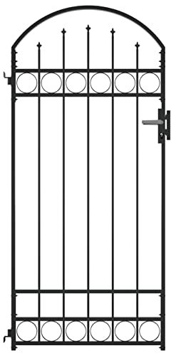 YJKKZQLB Fence Gate with Garden Rose Arch, Garden Metal Arch, Garden Climbing Plants,ed Top Steel 89x200 cm Black