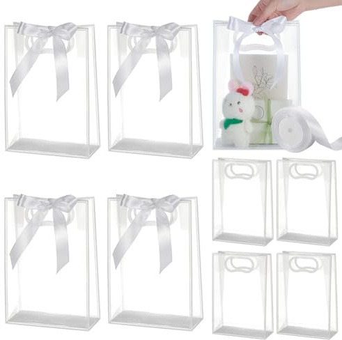 UNICRAFTALE 15 Stück Geschenktüte Durchsichtige Weiße Geschenktüte 26cm Rechteckig Faltbar Geschenktüten Wiederverwendbare Geschenktüte Für Hochzeit Geburtstag Halloween Herbst Partygeschenke