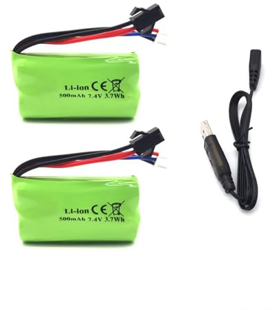 Pinsinholy 7.4V 500mAh SM-2P Plug Rechargeable RC Car Li-ion Battery for RC Car Remote Control Truck RC Boat and Some Ball Blaster