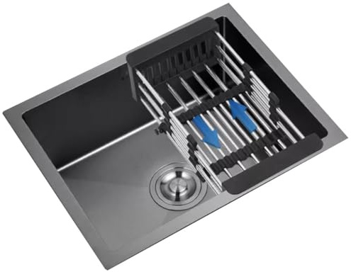 AYCDL Fregadero Pequeño De Acero Inoxidable De Un Solo Tazón con Escurridor, De Una Sola Ranura, para Lavar Platos De Cocina, para Verduras Y Frutas, para Barra De Ba,Black-50 * 40 * 20cm