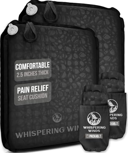 Whispering Winds Inflatable Seat Cushion - Comfortable Blow-up Foam Pad for Airplane, Travel, Stadium, Outdoors, Camping, Car & More