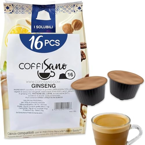 Coffisano 16 Capsule Ginseng Compatibili con Dolce Gusto, Solubile Italiano Monodose, Made in Italy, Gusto e Aroma Autentico