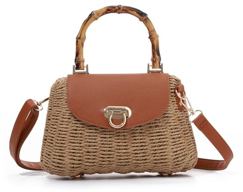 EVEOUT Stroh Umhängetasche Damen Chic Weidengeflecht Korb Handtasche mit Griff & Schulterriemen Geflochten Rattan Tasche für Sommer Strand Alltag