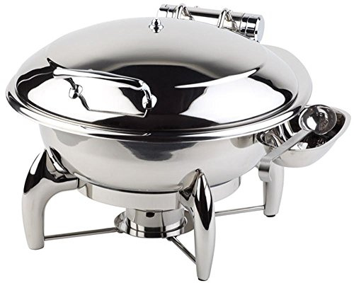 APS 12403 GLOBE Hochglanzpolierter Edelstahl Chafing Dish für Induktionsplatte mit Rahmen, Wasserbecken, rund Pfanne, Cuttlery Abteil, Brennerhalter, Ø 38, 5 x 34 cm, 6 ltr, mit Glasabdeckung