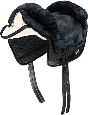 Werner Christ Fellsattel IBERICA Plus baumloser Lammfellsattel im spanischen Stil, Bare-Back-pad, Pferde-Sattel aus echtem Lammfell in Gr. Shetty, Fell in anthrazit