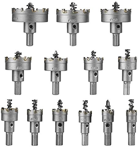 Hakkin 13 Stück 16-53 mm Lochsäge Hartmetall-Bohrer, Lochschneider Multiple-tooth HSS Set TCT Carbid Legierung Edelstahl Metall Bohrkrone Dosenbohrer Zentrierbohrer für Edelstahl Eisen Holz Kunststoff