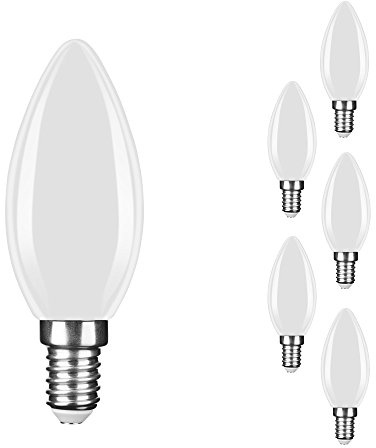 NuLoXx 6er Pack LED Filament Kerzenlampe matt/frosted/milky C35 E14 4W/827 2700K warmweiß, 400 LM, AC 220-240, 360° Abstrahlwinkel