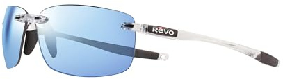 Revo Descend XL : filtres polarisés UV, grandes lunettes de soleil rectangulaires sans monture, monture en cristal avec verres bleu eau (RE 1070XL)