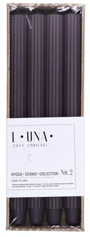 DONAU Home Juego de velas largas acanaladas/color mora morado/4 unidades/30 x 2,25 cm de diámetro, sin perfumar/acanaladas/velas de mesa para decoración en el salón, cuarto de baño / 10 horas de