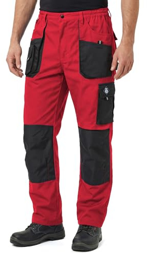 Stenso Kastor Pantaloni da Lavoro Uomo - Pantaloni Cargo Uomo Estivi con Tasche Literali - Rosso/Nero - 52