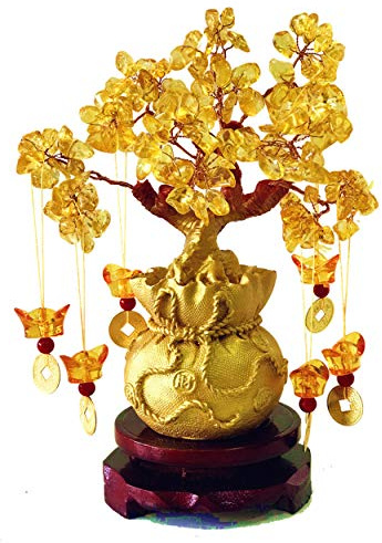 Picmoo Feng Shui Citrine Money Tree and Crystal Faucet Tree - Chinese Dragon Fortune Gift (Gold)