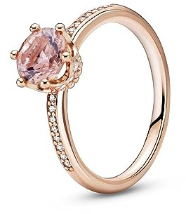 Pandora Signature Bague Couronne scintillante rose en métal plaqué or rose 14 carats avec cristal rose poudré et zircones cubiques transparentes, taille 50