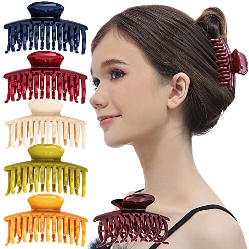 RC ROCHE ORNAMENT Lot de 6 pinces à dents fines pour femme - Double couche - Fixation solide - Antidérapantes - Prise ferme - Accessoire de beauté - Multicolore classique moyen