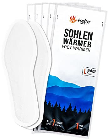 HELLO HEAT Sohlenwärmer L (41-45): 10 Paar Fußwärmer für bis zu 7 Stunden warme Füße, selbsterwärmende Einlegesohle, Luft-aktiviert
