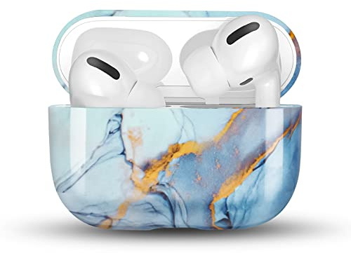 Newseego Hülle Kompatibel mit AirPods Pro, Stilvolles Luxuriöses Marmormuster Harter PC Vollständige Schutzhülle Tragbare Leichte Stoßfeste Schutzhülle für AirPods Pro Ladehülle-Blau.