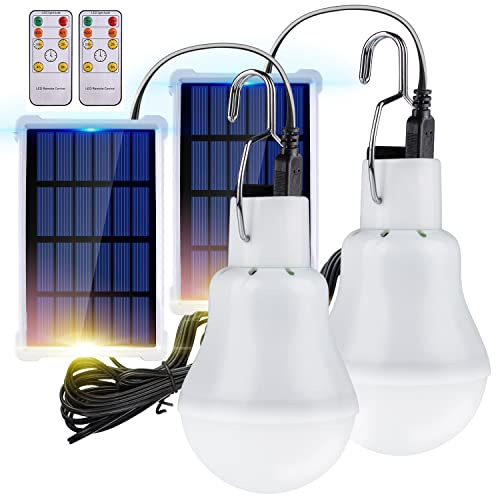 TechKen 2 Stk Solar Glühbirne Außen mit Lichtsensor und Fernbedienung | Solarlampen Hängend Solarlichter Solarbirnen Birne Leuchte Camping LED Lampe Licht Beleuchtung Leuchten