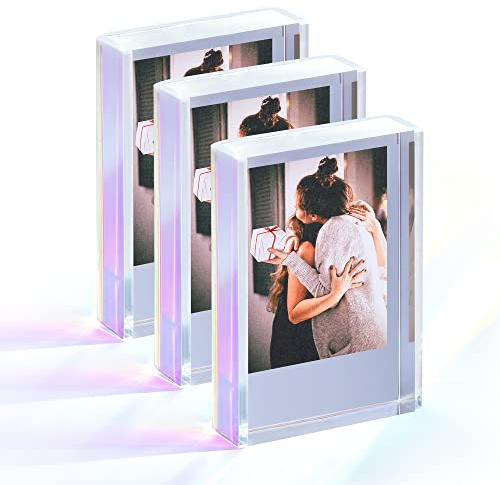 Janaden Acrylic Picture Frame 2x3 Polaroid Photo Frames Small Iridescent Acrylic Picture Frame Free Standing Mini Photo Display for Fujifilm and Polaroid Film (3 Pack)