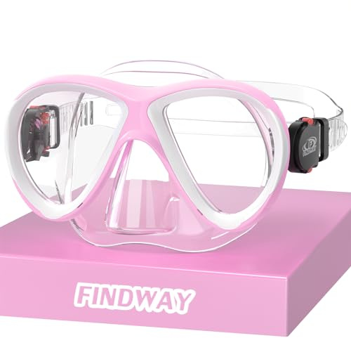 Findway Maschera Subacquea per Bambini, Snorkeling Anti Perdite, Vetro Temperato Occhialini da Nuoto con Coprinaso per Età 4-12 Anni