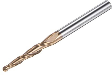 sourcing map Tapered Ball Nose End Mill, TiSiN Coated Solid Carbide 2 Flute Spiral Milling Cutter, 1.5mm Radius, 3mm Diameter, 6mm Shank, 75mm Length, 6.08 Degree Angle