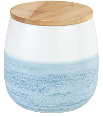 Wenko 1 L, Mala-Caja de almacenaje, cerámica de Calidad, con decoración de Acuarela, Color Azul, Tapa de bambú con Anillo de Silicona para Almacenamiento hermético, diámetro de 13 x 13,5 cm, Gris