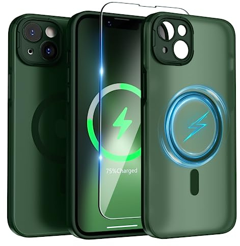 SURPHY Cover per iPhone 14 6.1,Compatibile con MagSafe，Custodia per iphone 14 Traslucida Opaca con Protezione Fotocamera，verde