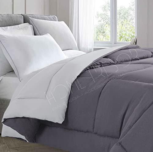 Home Tresor - Piumone Invernale Pesante Una Piazza e Mezza cm. 220x260 | Trapunta Piumino Letto alla Francese Calda e Morbida Microfibra 350gr/mq Tinta Unita Double Face (Grigio/Grigio Chiaro)