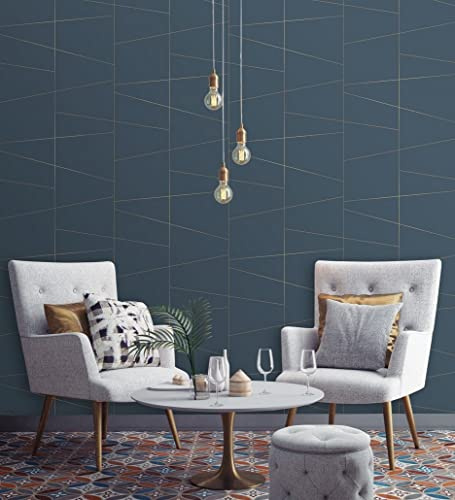 GAULAN 680947 Papier peint géométrique lignes métallisés style Art déco pour mur salon chambre couloir salle à mange tête de lit hall d'entrée - Rouleaux de 10 m x 0,53 m