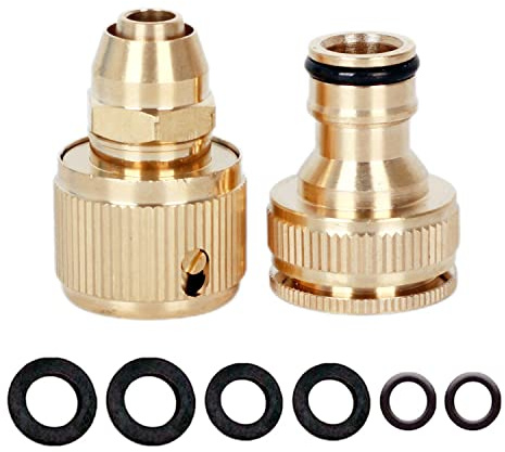 YAAVAAW Brass Garden Tap Hose Connector Outside Tap Connectors Kit,Hose End Quick Connect Fitting 3/8'' Hose Pipe Connector,1/2 & 3/4 Inch 2-in-1 Threaded Tap Connector Adapter Watering,Car Washing
