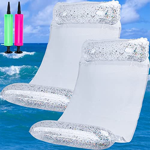 CYFIE Lot de 2 hamac pour Piscine, Matelas Gonflable Piscine, 4 en 1 Accessoires de Piscine gonflables pour Le Jouet d’Adulte, Hamac Flottant pour Piscine (Transparent)