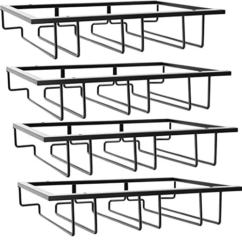 Weinglashalter unter dem Schrank, 4 Stück Weinglashalter, Weinglasregal, 3 Reihen schwarzer Metall-Weinglashalter, Aufbewahrung Weinglashalter unter dem Regal, Weinglasregal Zubehör für Küche, Bar