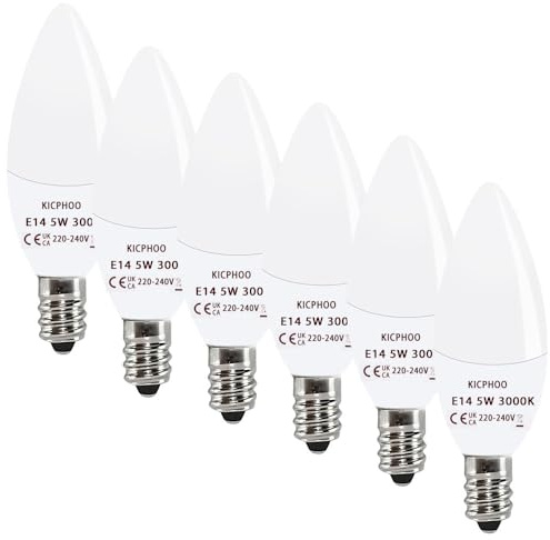 Kicphoo E14 Dimmable Led Candle Bulb,C37 Screw Bulbs,5w Equivalent 40w, Warm White 3000K,Pack of 6