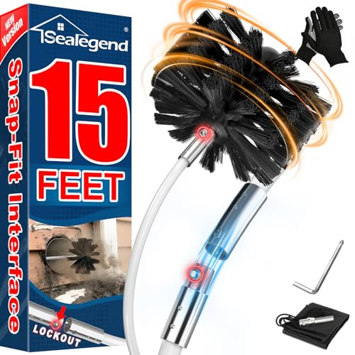 Sealegend 15 FEET Dryer Vent Cleaner Kit Flexible Quick Snap Brush with Drill Attachment Extend up to 15 FEET for Easy Cleaning Upgraded Dryer Vent Cleaning Kit Use with or Without a Power Drill | Upgraded Quick-Snap Brush with Drill Attachment for Easy to Clean, Improves Airflow, Faster Drying & Fire Safety