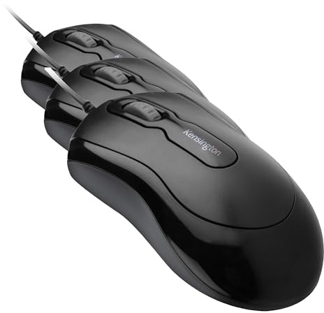 Kensington Wired USB 3.0 Mouse - Mouse-in-a-Box Wired Optical USB Desktop Mouse, Ambidextrous Design with Scroll Wheel Computer Mouse - Black (K72356EU) (Pack of 3)