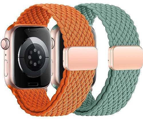 2ST Geflochtens Solo Loop für Apple Watch Armband 45mm 44mm 42mm 46mm Ultra/3/2 49mm 40mm 41mm 38mm Herren/Damen,Magnet Dehnbarer Nylon Band für iWatch Armbander Series 11 10 9 8 7 6 5 4 3 2 SE 3/2/1