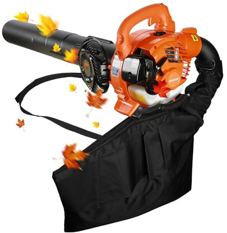 Leaf Vacuum Cordless with Bag, 2 in 1 Gas Powered Leaf Mulcher 2 Stroke 424 CFM Leaf Blower Vacuum Dual-Purpose Leaf Sucker Cleaner with Straight and Curved Blow Pipe, for Leaf Snow(Delivery from US)