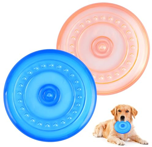 Necdeol 2 Pezzi Frisbee per Cani, 18.5 cm Frisbee Giocattolo, Freesbe di Gomma, Dischi Volanti per Cani, Addestramento Facile da Trasportare Disc Dog, per Cane Giochi Outdoor Dog Formazione Fetch Toy