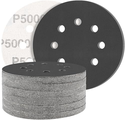 STEBRUAM 50Stück Schleifpapier 125mm Klett 5000 körnung Eexzenterschleifer | Profi Trocken Nass 125 Schleifscheiben p5000 Set für 8 Loch Rund Exzenter Schleifer, Schleifpad für Holz Metall und Auto