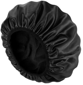 Impermeabile Cuffia Doccia Triplo Strato CAASFOOY Bonnet per Dormire, Riutilizzabile Cuffia Doccia per Donna Spa Salon Cuffia Doccia,Asciugamano Capelli Turbante,Cappello per Donne Ragazza Cura,Nero