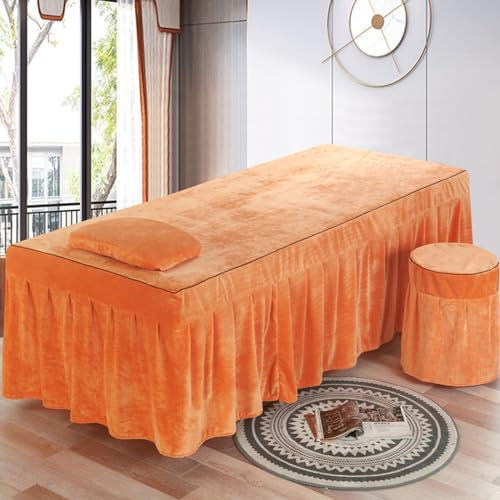 Highdi Bezug für Massageliege Mit Loch, Waschbare Kristall Samt Beauty Bettbezug Elastisches Massagetische Bezug Weiches Atmungsaktiv Massagebett für Spas, Salons (70 * 185,Orange)