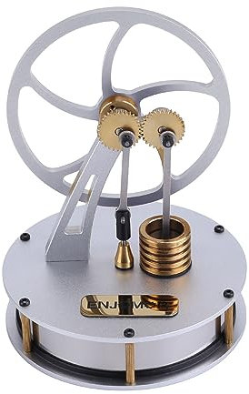 LUGEZ Vollmetallmotor-Modellbausatz, der funktioniert, ENJOMOR γ-Typ Gas Verdrängung Kolben Typ niedrige Temperaturdifferenz LTD Stirlingmotor Metall Getriebe Wärme Motor Modell - Silver