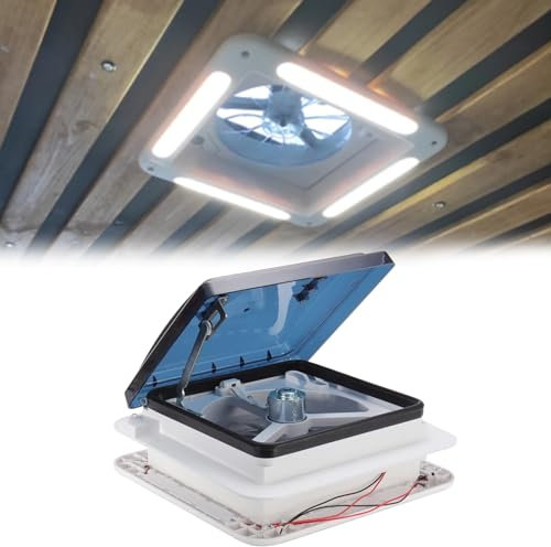 RV Dachventilator 12V, Wohnmobildach Abluftventilator Lüfter mit LED Licht Air Belüftung für Wohnmobil Dachventilator Dachlüfter Reversibler Abluftventilator Dachfenster Dachhaube Vent