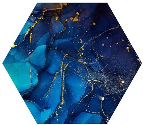 wandmotiv24 Hexagon-Fototapete blaue Marmoroptik, selbstklebende Strukturtapete 260g - Groß - (150x129cm) M0037