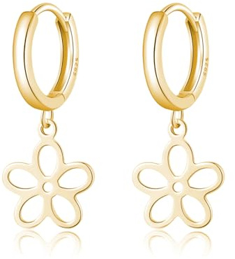 SLUYNZ 925 Sterling Silber Blume Creolen Ohrringe für Damen Hohle Blume Creolen Ohrringe Huggie Hängend Ohrringe Ohrhänger