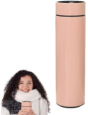 Borraccia Termica con LED Temperatura Coperchio, Termos Caffè in Acciaio Inossidabile, 500ML Bottiglia Acqua, Borraccia Termica in Acciaio Inox, Bottiglia Acqua con LED Temperatura Display, Rosa