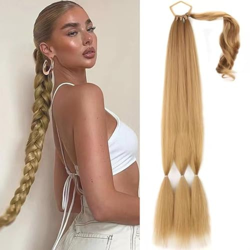 HSAJS Queue Cheval Tressée Extension Cheveux Synthétiques Longue Natte Coiffure Ajustable Accessoire Capillaire Élégant